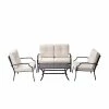 TeamsonUS Teamson Home Outdoor 4-Piece Metal Patio Set With Loveseat, Two Chairs & Table, Black/Beige