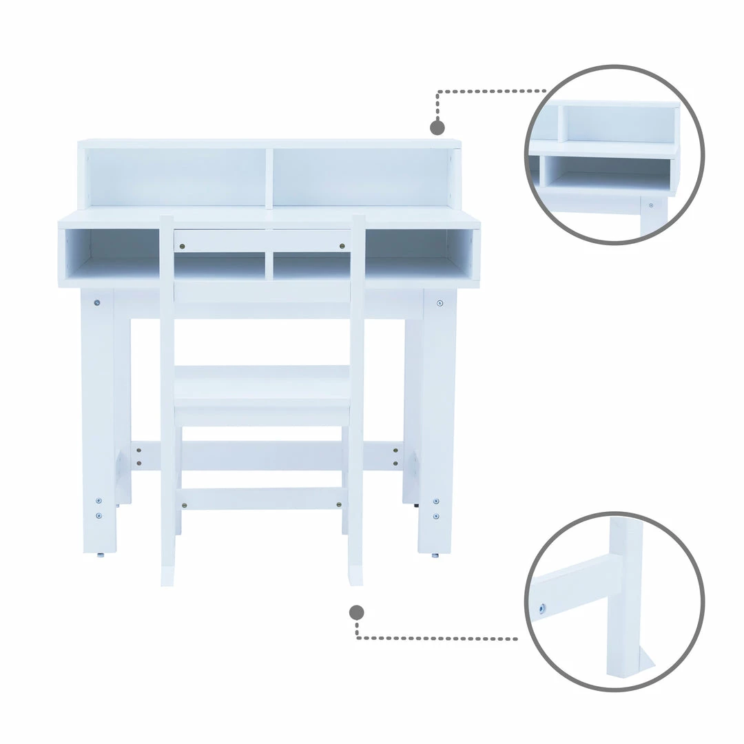 TeamsonUS New Fantasy Fields Wooden Play Writing Desk With Storage And Chair Set, White