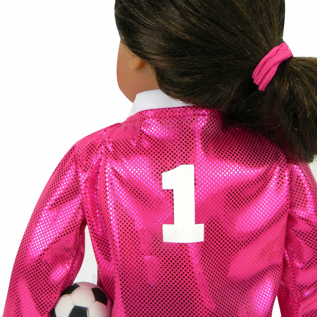 TeamsonUS Kids Sophia's 6 Piece Soccer Uniform Outfit Set For 18'' Dolls, Fuchsia