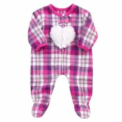 TeamsonUS Kids Sophia's Flannel Sleeper With Sherpa Heart Design For 15'' Dolls, Hot Pink