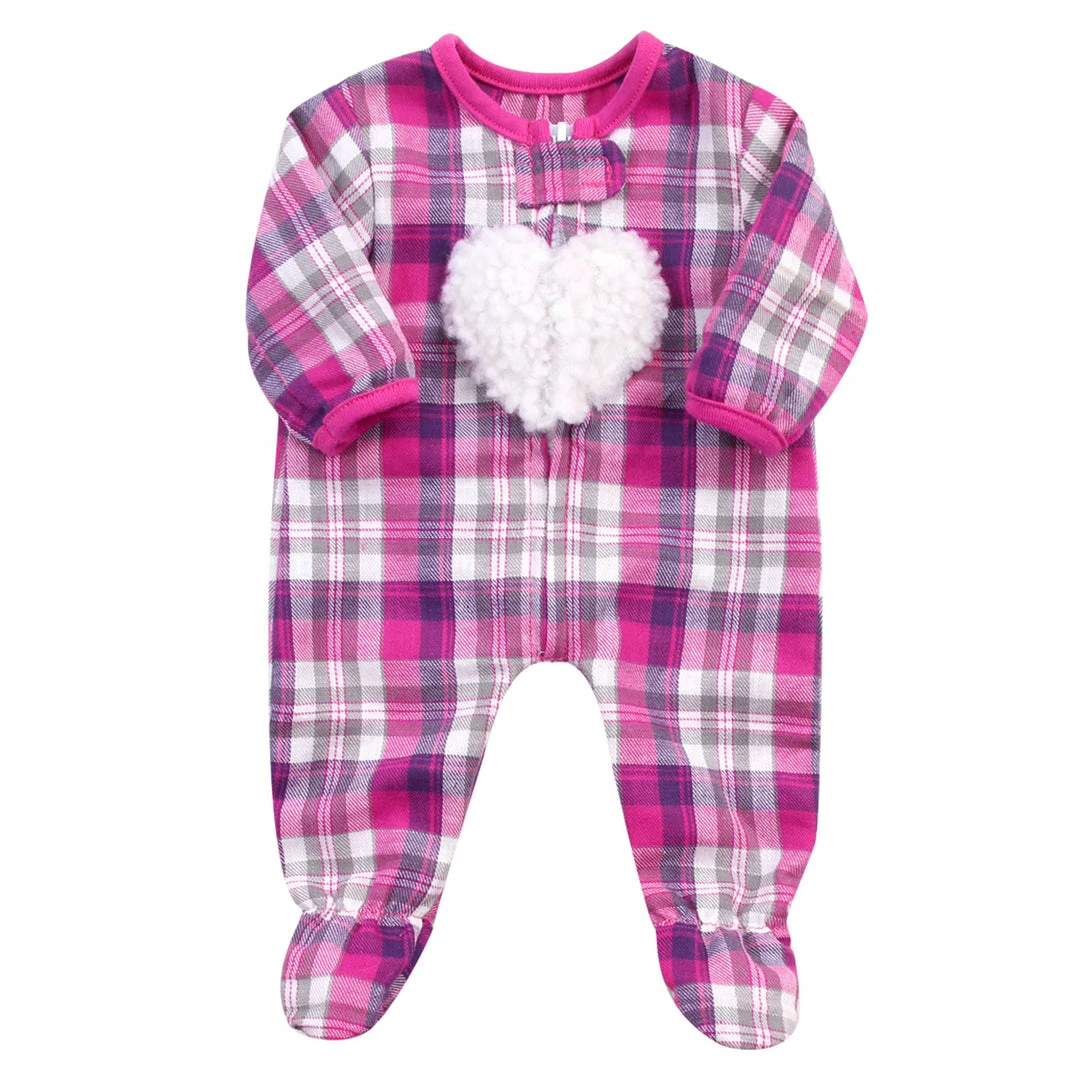 TeamsonUS Kids Sophia's Flannel Sleeper With Sherpa Heart Design For 15'' Dolls, Hot Pink