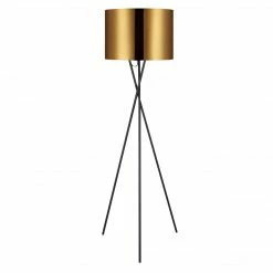 TeamsonUS Teamson Home Cara 62" Modern Metal Tripod Floor Lamp With Drum Shade, Black/Gold