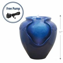 TeamsonUS Teamson Home Outdoor Glazed Pot Floor Fountain With LED Lights, Royal Blue