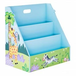 TeamsonUS Fantasy Fields Kids Painted Wooden Sunny Safari 3-Tiered Bookshelf, Blue/Green