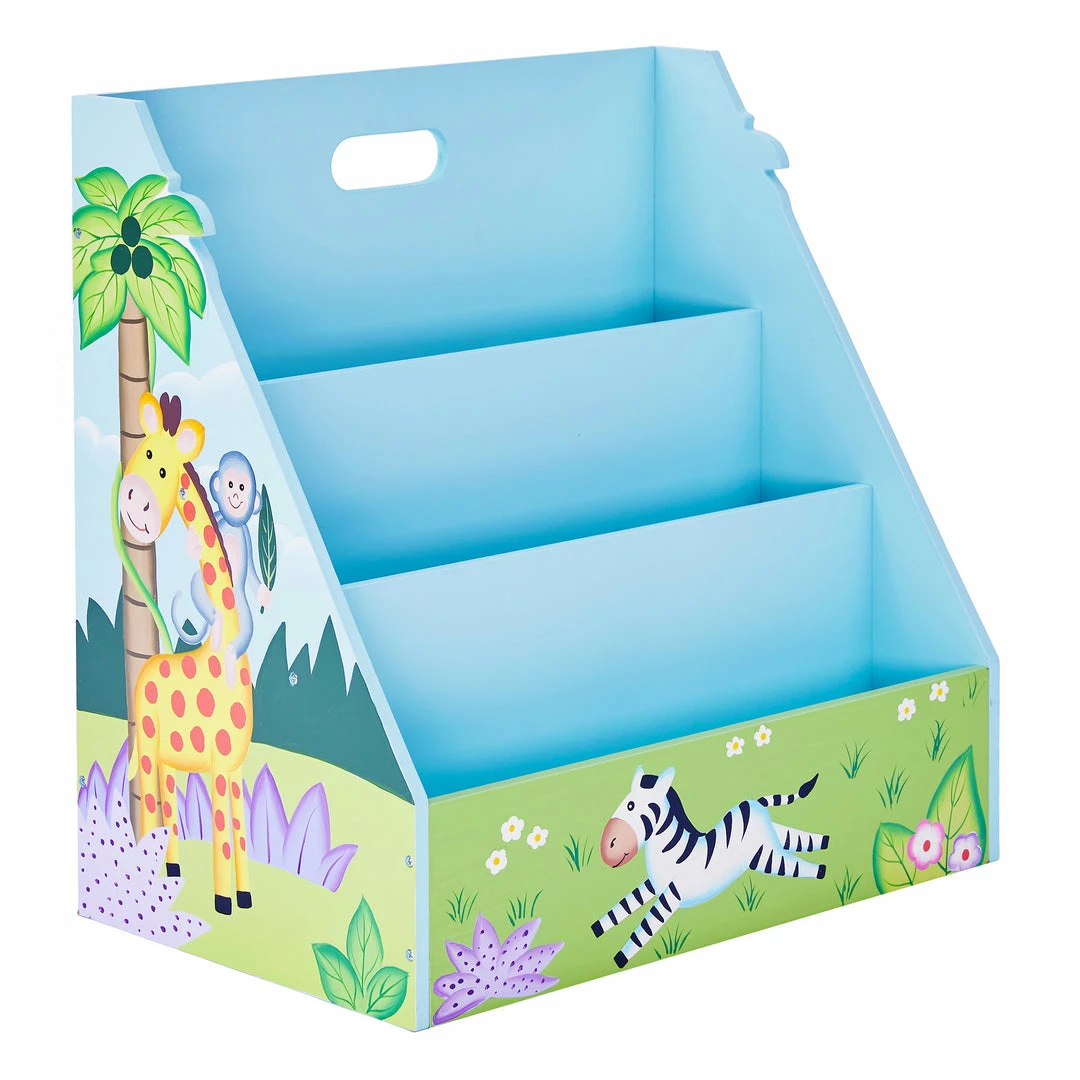 TeamsonUS Fantasy Fields Kids Painted Wooden Sunny Safari 3-Tiered Bookshelf, Blue/Green