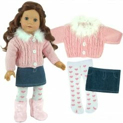 TeamsonUS Sophia's 3 Piece Feather Trim Sweater Outfit Set For 18'' Dolls, Pink