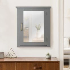 TeamsonUS Teamson Home Mercer Mid Century Modern Wooden Removable Medicine Cabinet, Gray