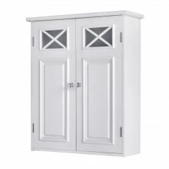 TeamsonUS Teamson Home Dawson Removable Wooden Wall Cabinet With Cross Molding And 2 Doors, White
