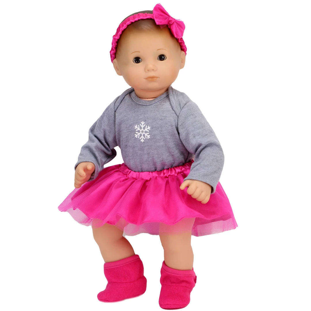 TeamsonUS Sophia's 4 Piece Snowflake Outfit For 15" Baby Dolls, Pink/ Gray Kids