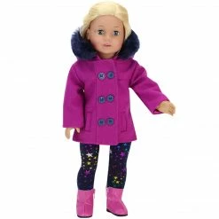 TeamsonUS Sophia's 3 Piece Peacoat, Leggings And Boots Set For 18'' Dolls, Magenta Kids