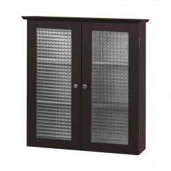 TeamsonUS Teamson Home Chesterfield Removable Wooden Wall Cabinet With 2 Waffle Glass Doors, Espresso