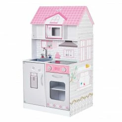 TeamsonUS Teamson Kids Ariel 2-in-1 Double-Sided Play Kitchen With Accessories And Furnished Dollhouse For 12" Dolls, Pink