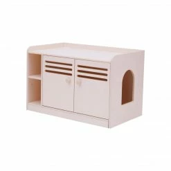 TeamsonUS Teamson Pets Robin Vented Wooden Cat Litter Box Enclosure Storage Bench, White
