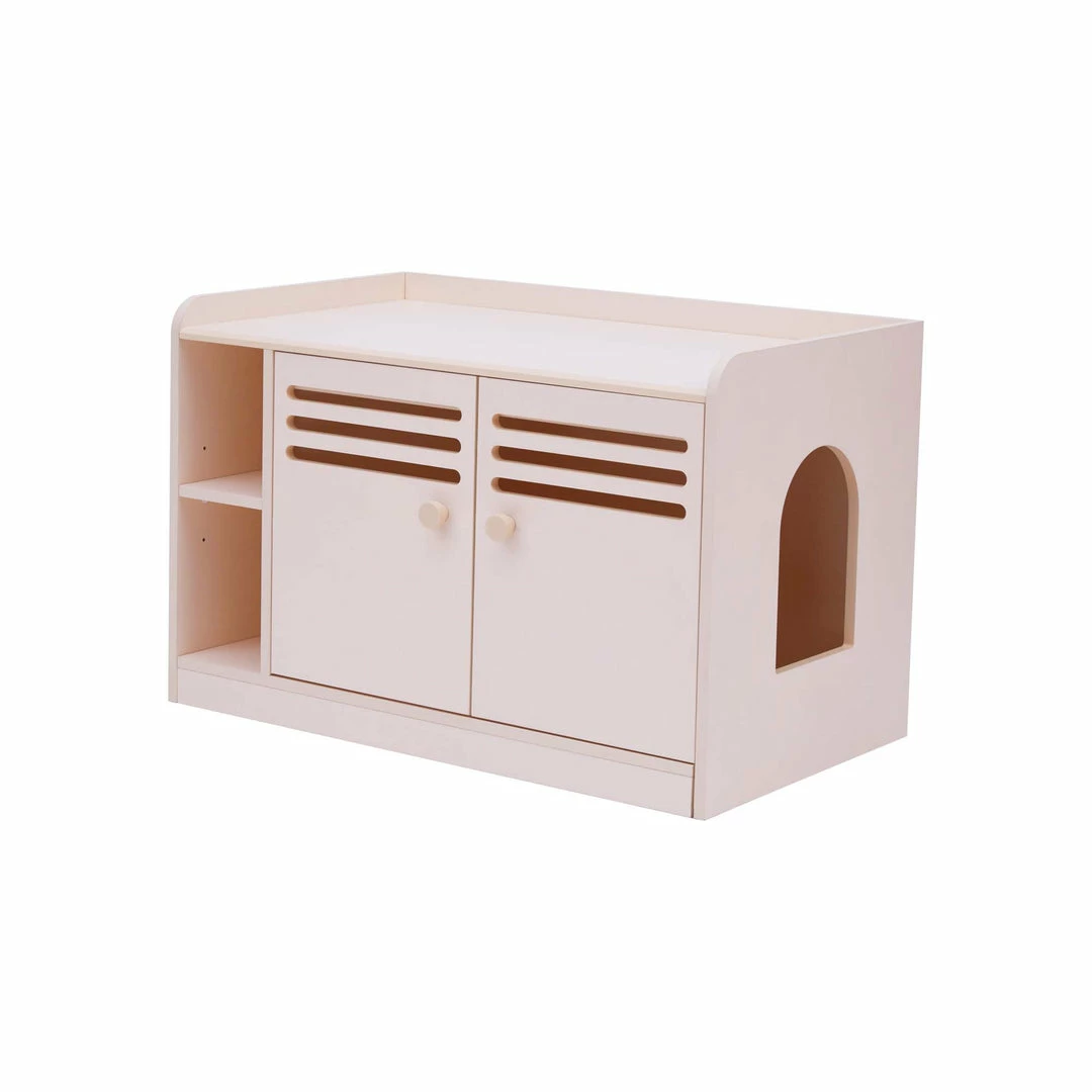TeamsonUS Teamson Pets Robin Vented Wooden Cat Litter Box Enclosure Storage Bench, White
