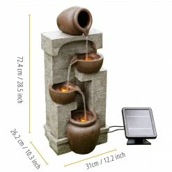 TeamsonUS Teamson Home Solar Powered 4-Tier Cascading Bowls Water Fountain With LED Lights, Brown