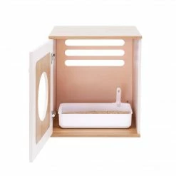 TeamsonUS Teamson Pets Daisy Two Tone Wooden Cat Litter Box Enclosure Side Table, Tan