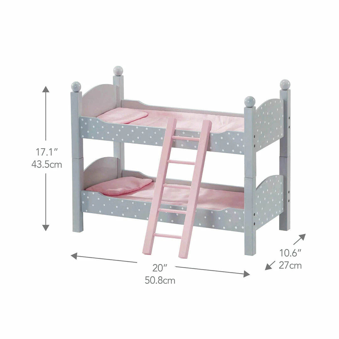 TeamsonUS Kids Olivia's Little World Polka Dots Princess Double Bunk Bed For 18" Dolls, Gray
