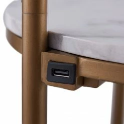 TeamsonUS Teamson Home Lilah Floor Lamp With Faux Marble Tray Table And Built-In USB Port, White/Brass