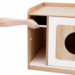 TeamsonUS Teamson Pets Daisy Mixed Wood Cat Litter Box Enclosure Storage Bench, Tan New