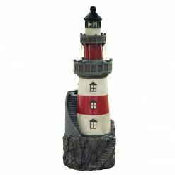 TeamsonUS Teamson Home Outdoor Solar Light House Fountain With Rotating LED Light, Red/White