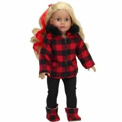 TeamsonUS Sophia's Buffalo Check Winter Outfit For 18" Dolls, Red/Black