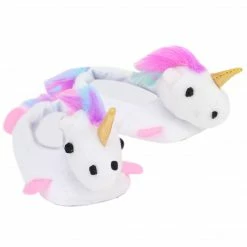 TeamsonUS Kids Sophia's Unicorn Slippers With Rainbow Hair For 18