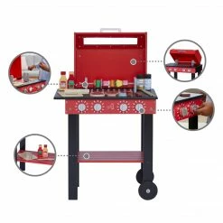 TeamsonUS Teamson Kids Little Helper Wooden Backyard BBQ Grill Playset With 26 Cooking Accessories, Red/Black