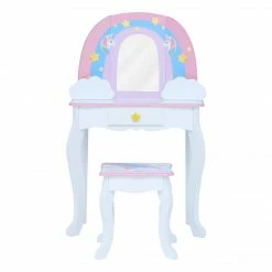 TeamsonUS Fantasy Fields Little Dreamer Rainbow Unicorn Vanity Table Set With Mirror And Stool, White Kids