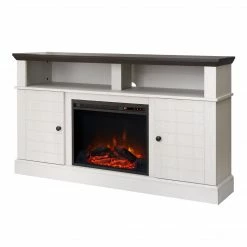 TeamsonUS Teamson Home Eliana 60" TV Console Stand With Electric Fireplace, Dark Oak/White
