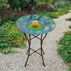 TeamsonUS Teamson Home 18 Inch Solar Glass Birdbath - Peacock