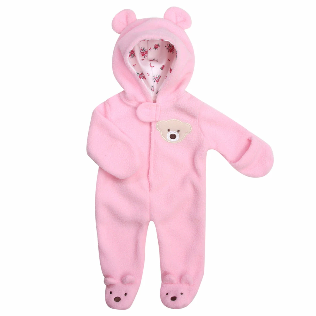 TeamsonUS Kids Sophia's Fleece Bear Hooded Snowsuit Outfit For 15'' Dolls, Light Pink