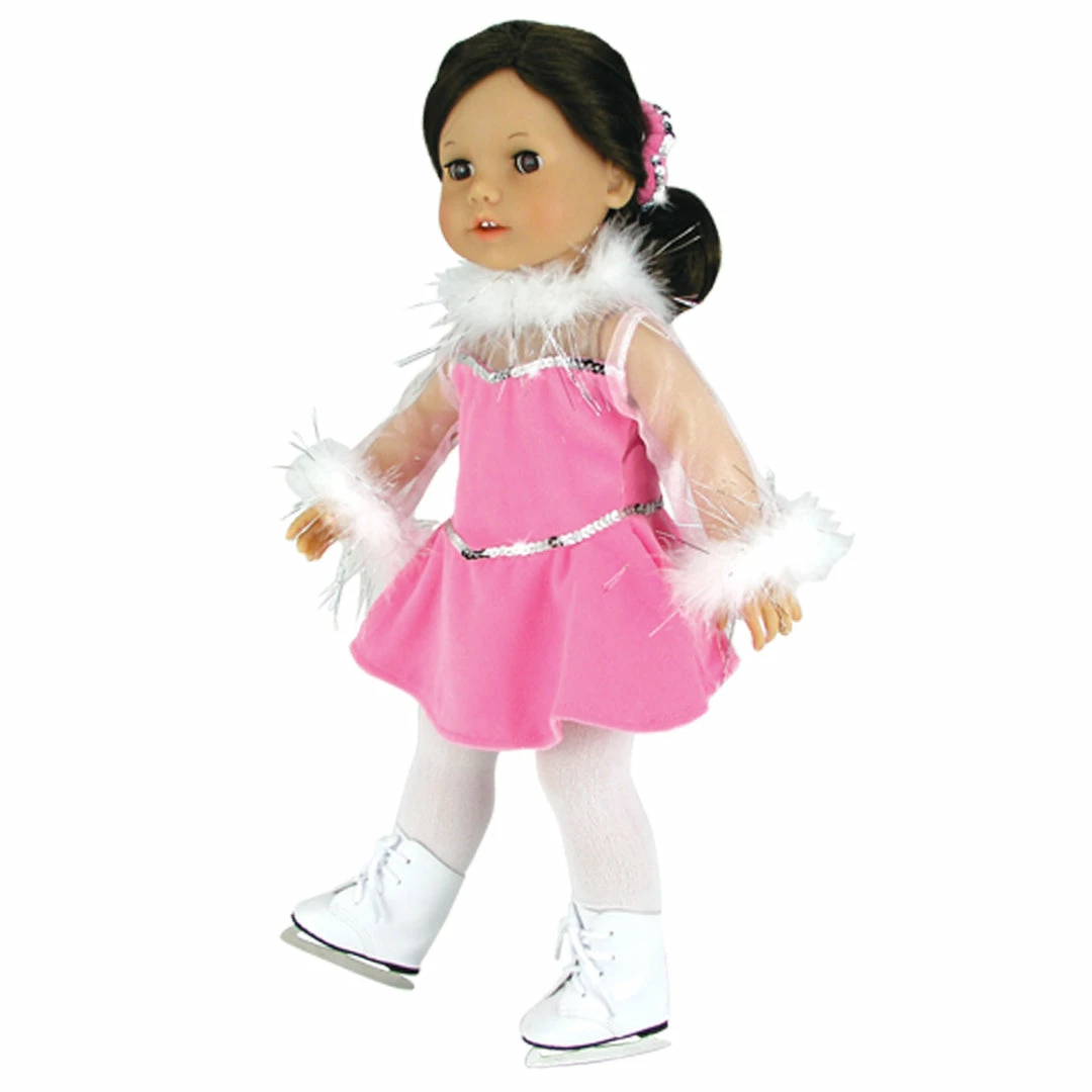 TeamsonUS Kids Sophia's Complete Figure Skating Outfit With Dress, Ice Skates And Accessories For 18" Dolls, Pink/Silver
