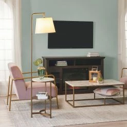 TeamsonUS Teamson Home Lilah Floor Lamp With Faux Marble Tray Table And Built-In USB Port, White/Brass