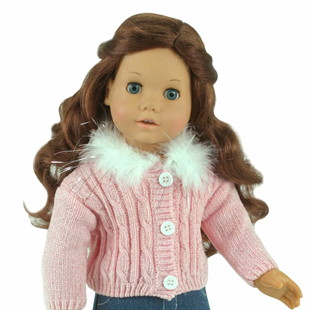 TeamsonUS Sophia's 3 Piece Feather Trim Sweater Outfit Set For 18'' Dolls, Pink