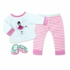 TeamsonUS Sophia's - 15" Doll - Ballerina Print Pj's & Slippers Set - Light Pink