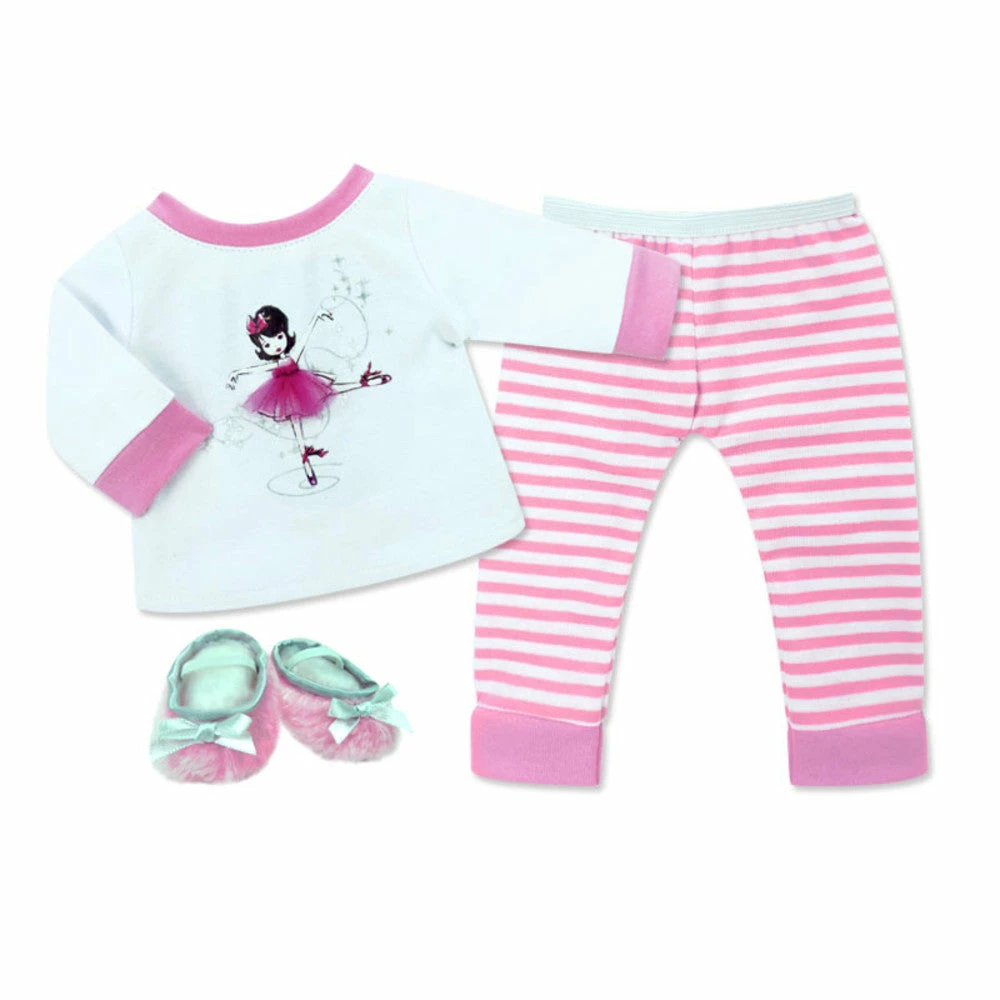 TeamsonUS Sophia's - 15" Doll - Ballerina Print Pj's & Slippers Set - Light Pink