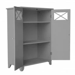 TeamsonUS New Teamson Home Dawson Contemporary Wooden Floor Storage Cabinet With Two Doors, Gray