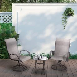 TeamsonUS New Teamson Home Indoor/Outdoor 3 Piece Steel Bistro Table With Swivel Chairs Set, Tan