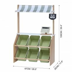 TeamsonUS Teamson Kids Little Helper Wooden Play Farmer's Market Stand With Cash Register And Storage Bins, Natural/Green