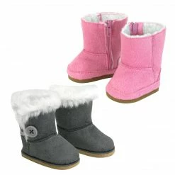 TeamsonUS Sophia's 2-Pair, Winter Boots For 18" Dolls, Pink/Gray