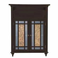 TeamsonUS Teamson Home Windsor Wooden Floor Cabinet With Glass Mosaic Doors, Dark Espresso