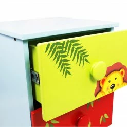 TeamsonUS Fantasy Fields Wooden Sunny Safari Painted Night Stand With 2 Drawers, Multicolor