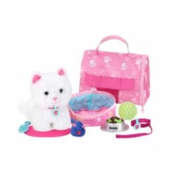 TeamsonUS Kids Sophia's White Plush Kitty Cat And Accessories Set For 18" Dolls