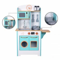 TeamsonUS New Teamson Kids Little Chef Santos Retro Wooden Kitchen Playset, Aqua/White