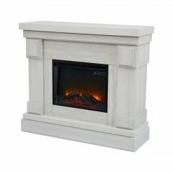 TeamsonUS New Teamson Home Hestia Electric Fireplace Mantel With Gray Faux Marble, White
