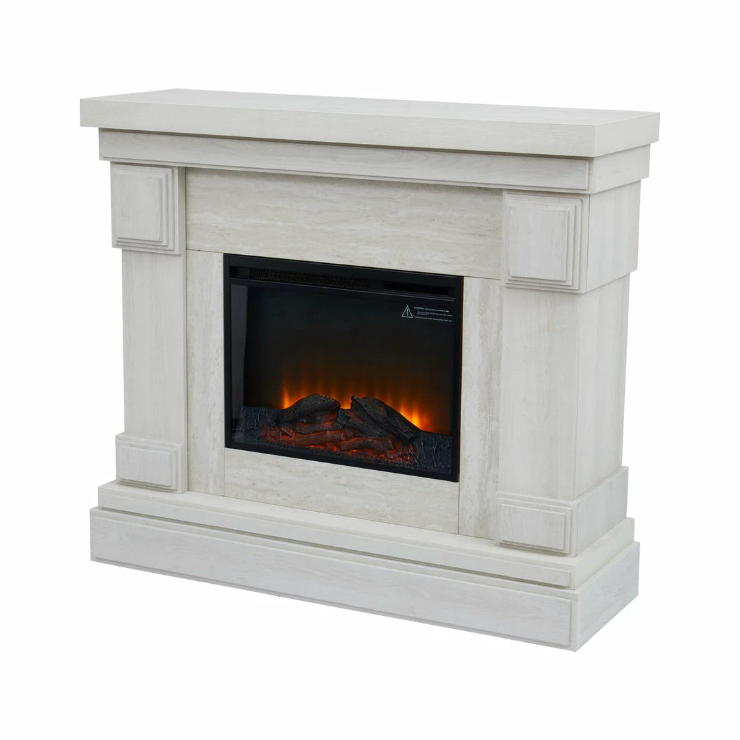 TeamsonUS New Teamson Home Hestia Electric Fireplace Mantel With Gray Faux Marble, White