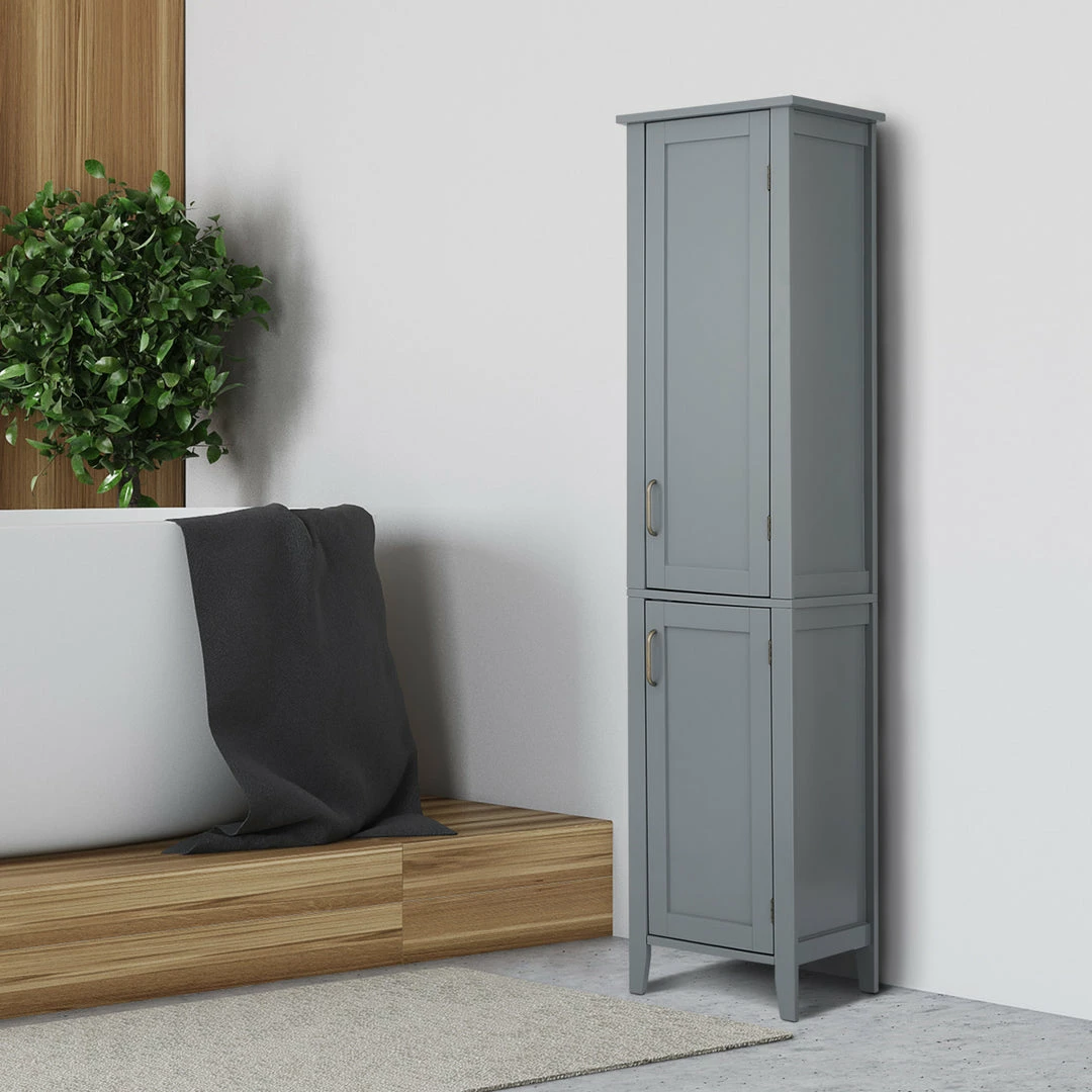 TeamsonUS Teamson Home Mercer Mid Century Modern Linen Tower Storage Cabinet With Two Doors, Gray