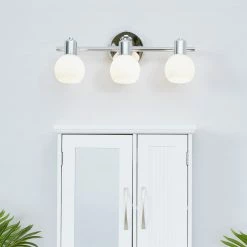 TeamsonUS Teamson Home Bathroom Vanity Triple Sconce Light With 3 Frosted Shades, Chrome Fixture