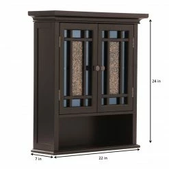 TeamsonUS Teamson Home Windsor Removable Wooden Wall Cabinet With Glass Mosaic Doors, Dark Espresso