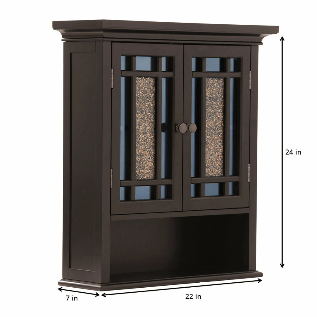 TeamsonUS Teamson Home Windsor Removable Wooden Wall Cabinet With Glass Mosaic Doors, Dark Espresso